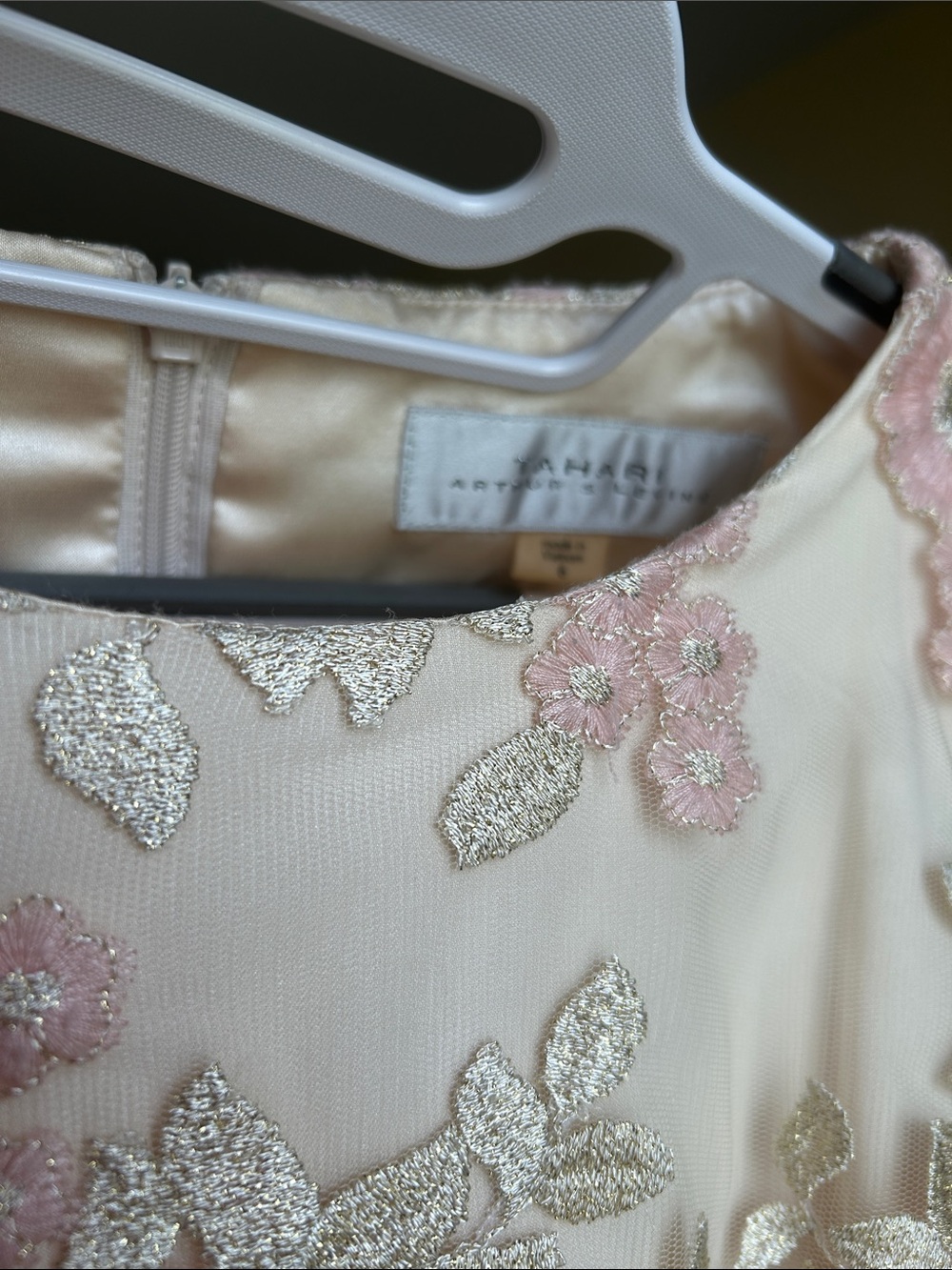 Tahari Pink and Cream Floral Embroidered Wedding Dress - Picture 9 of 10